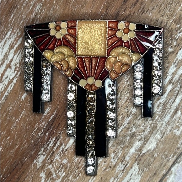 Pierre Bex of Paris Art Deco Crystal Rhinestones & Enamel Brooch Hanging Kimono - Picture 6 of 14